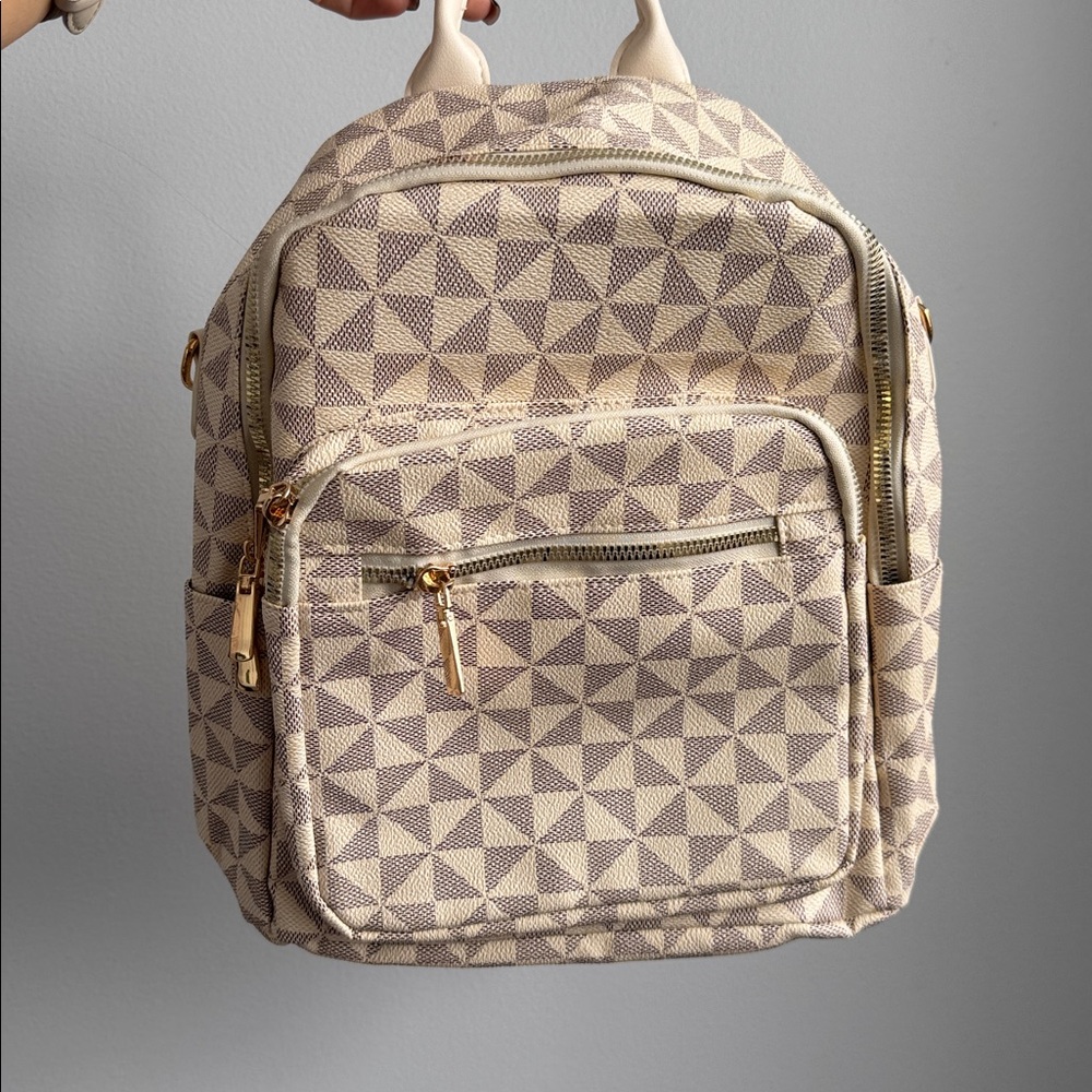 Geometric Patterned Cream Backpack - image 4
